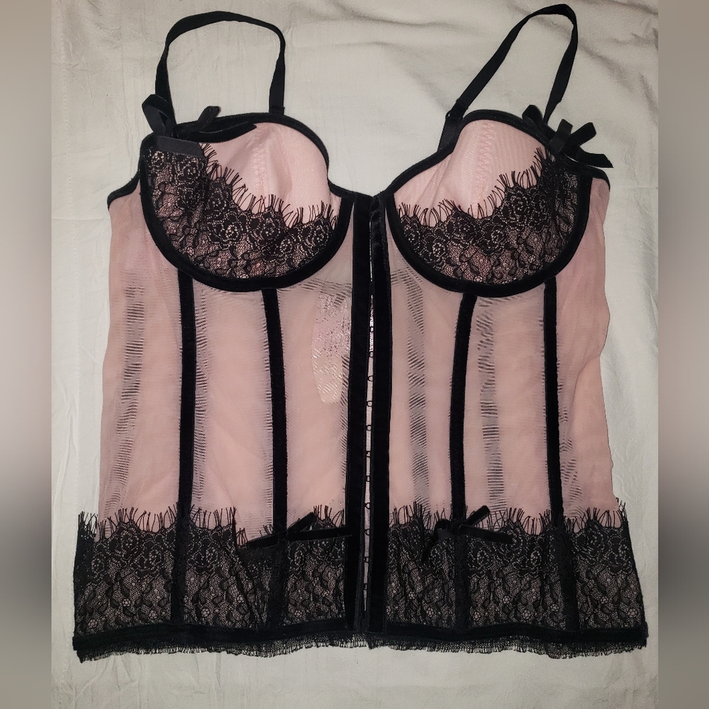 Victorias Secret Black and Pink Lace Bustier Corset